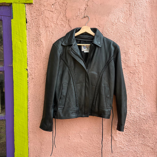 leather braided tassled jacket