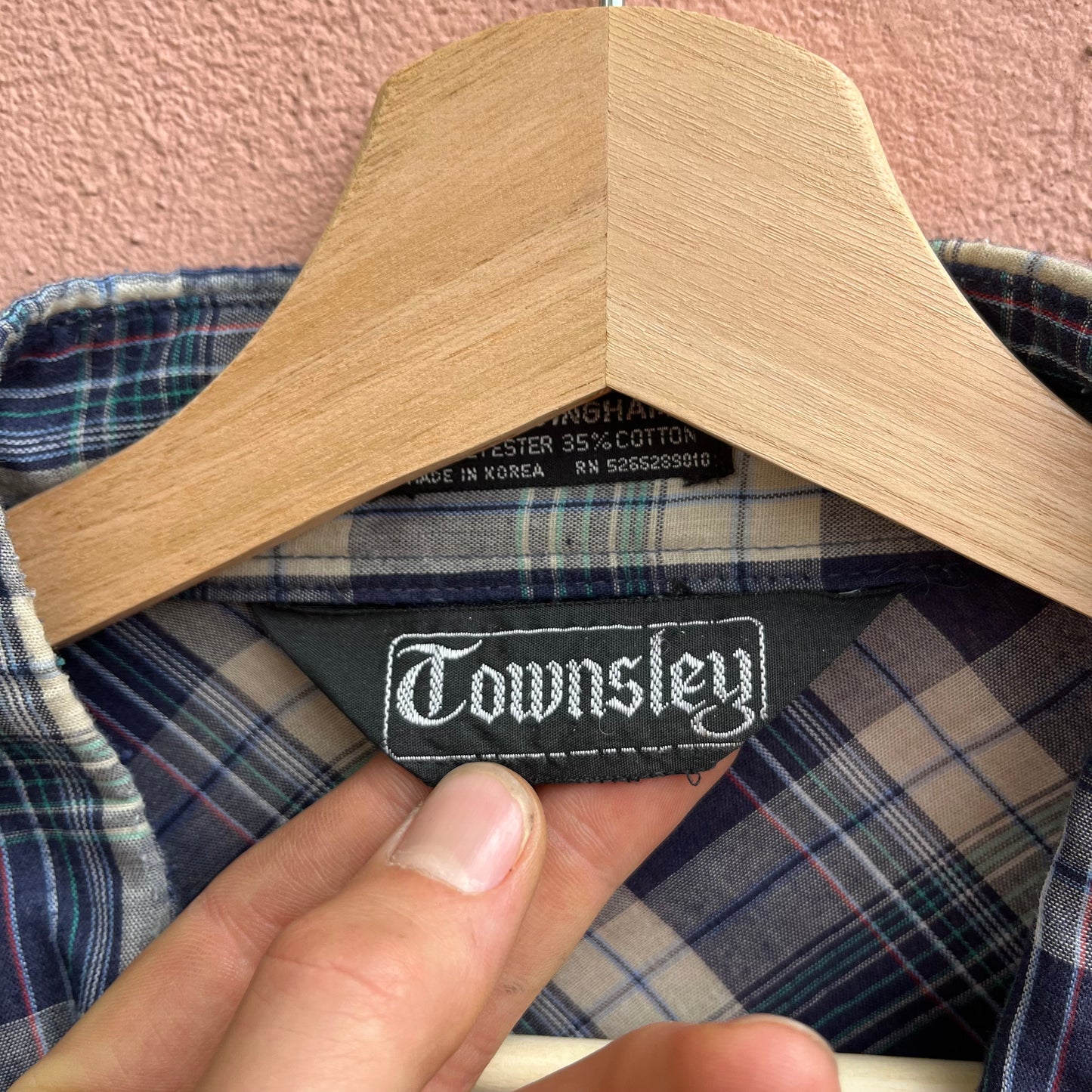 navy plaid pearl snap