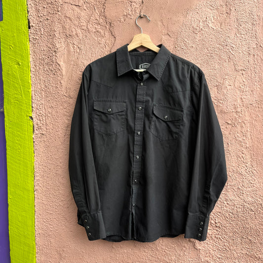black pearl snap on black poplin western shirt