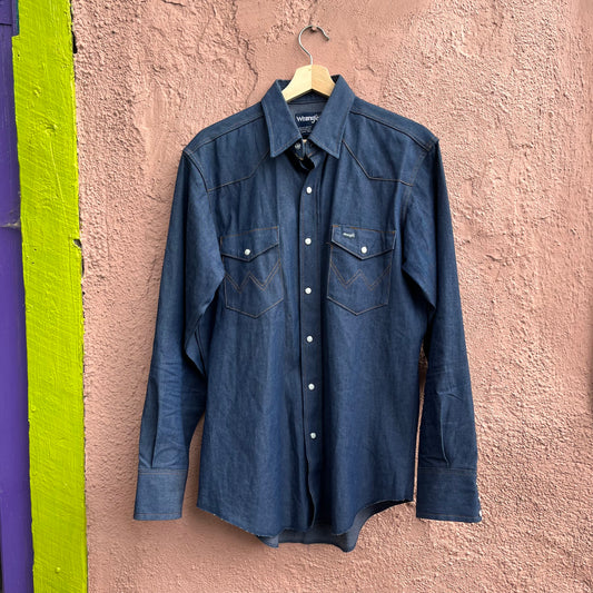 deadstock made in usa raw denim wrangler work shirt