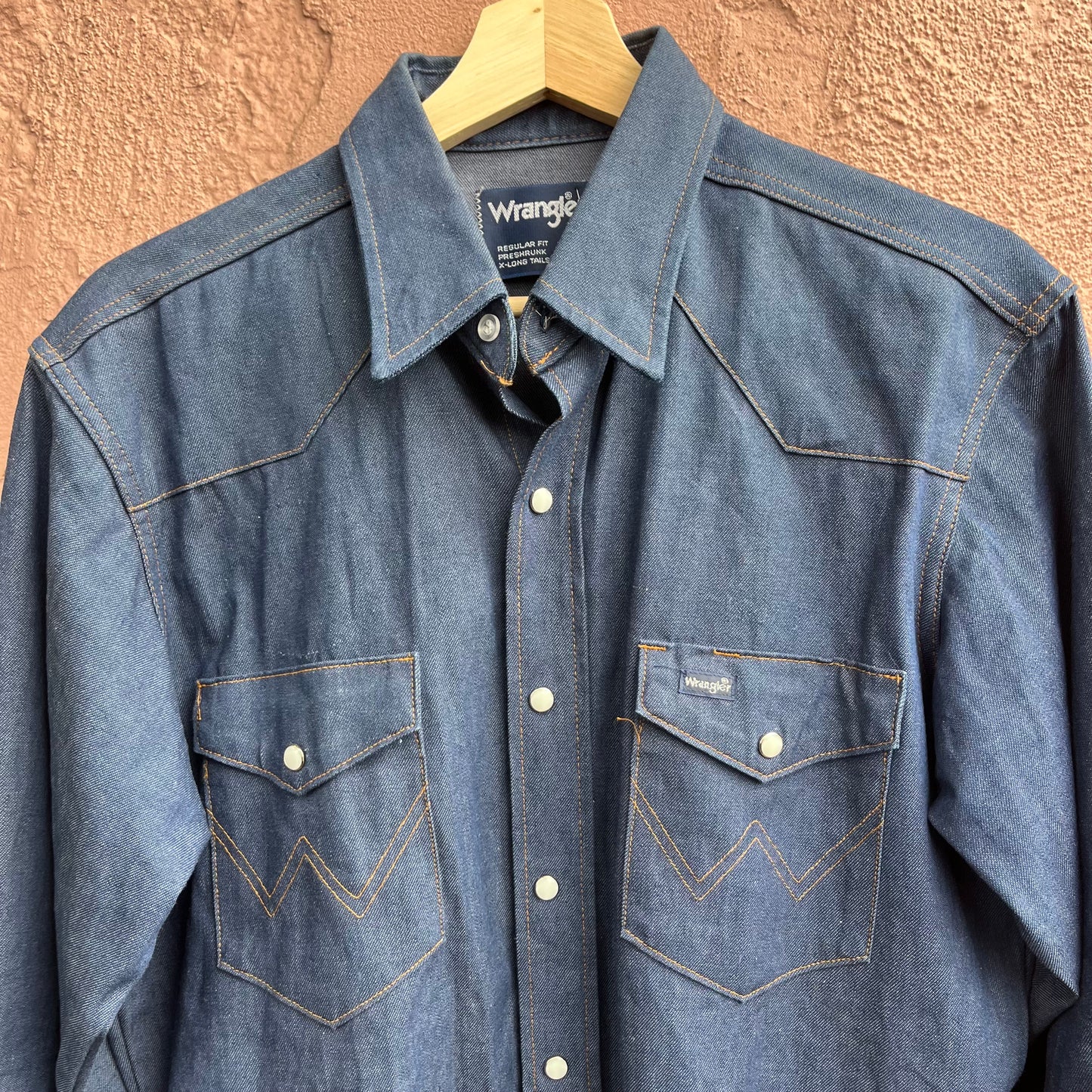 deadstock made in usa raw denim wrangler work shirt