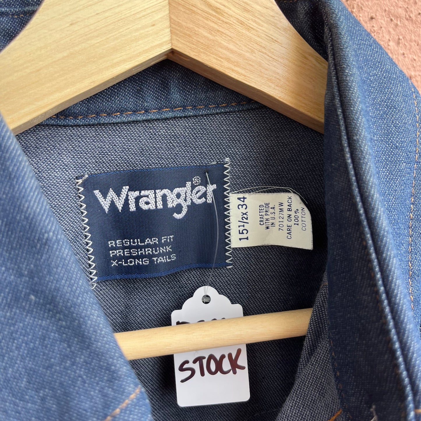 deadstock made in usa raw denim wrangler work shirt