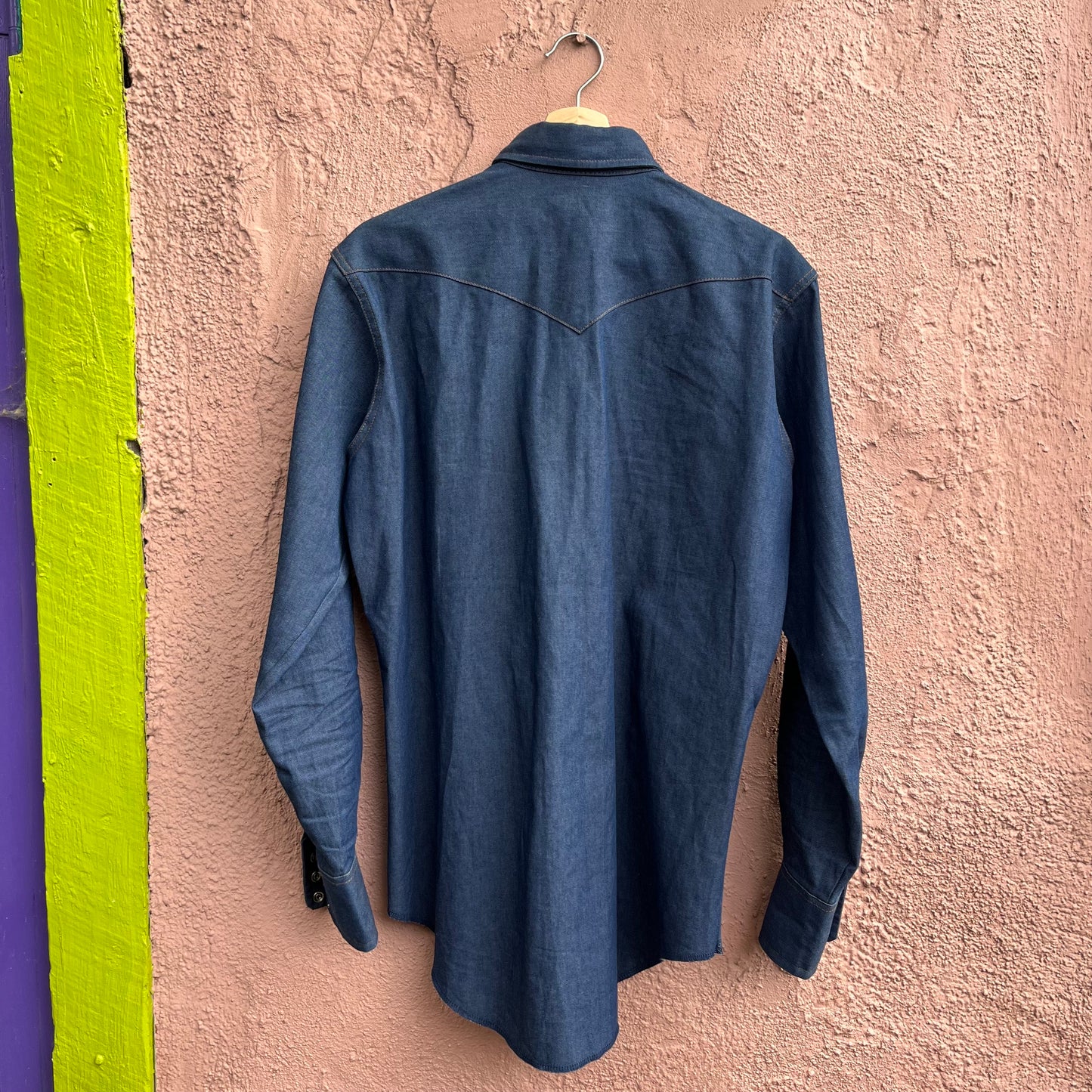 deadstock made in usa raw denim wrangler work shirt